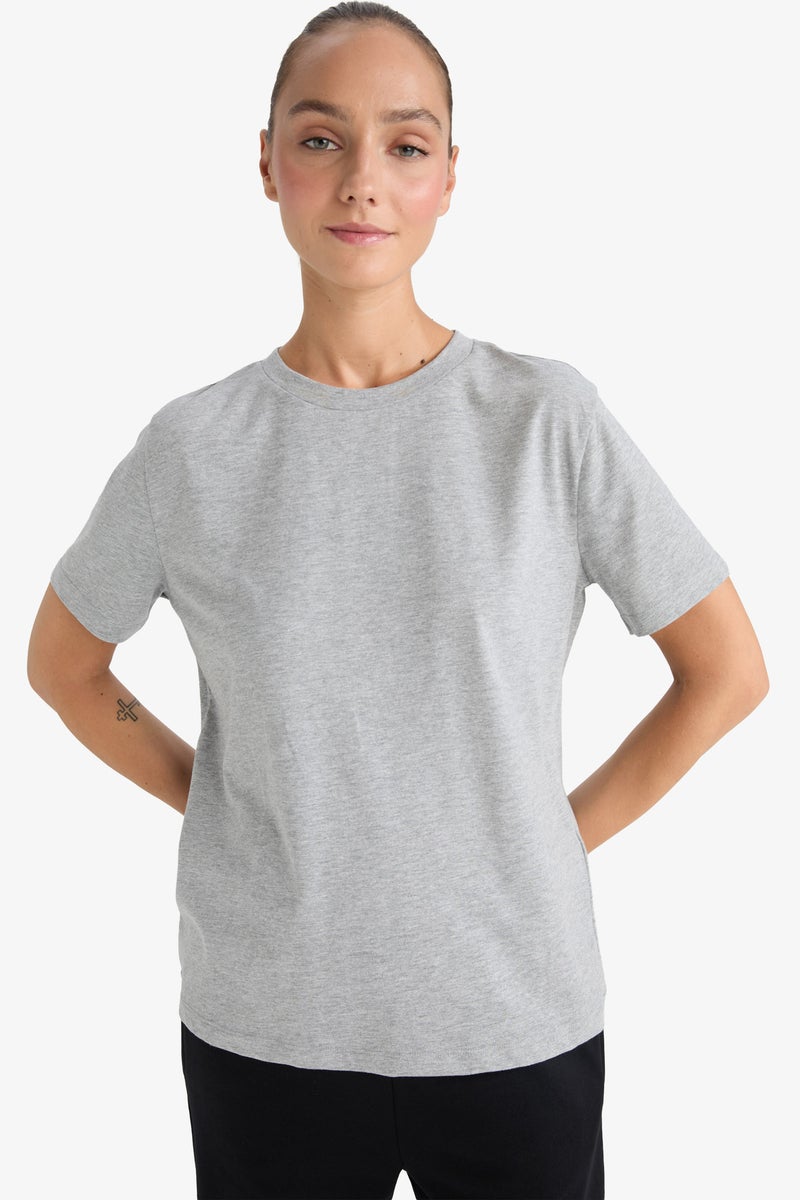 DeFacto Grey Woman Regular Fit Crew Neck Basic Cotton T-Shirt Casual - Image 4